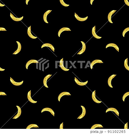 Seamless pattern banana on black background. Vector illustration. 91102265