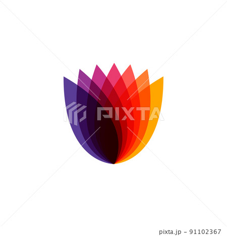 Abstract geometric rainbow gradient lotus logo. flower label for spa, beauty salon. Vector illustration Abstract geometric rainbow gradient lotus logo. flower label for spa, beauty salon. Vector illustration 91102367