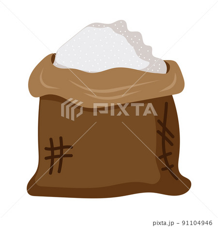 Bag of white sugar vector food icon isolated. Sweet sack flour ingredient drawing. Cook kitchen packet and symbol burlap sweetener container. Brown bagful sucrose and heap granules glucose grain Bag of white sugar vector food icon isolated. Sweet sack flour ingredient drawing. Cook kitchen packet and symbol burlap sweetener container. Brown bagful sucrose and heap granules glucose grain 91104946
