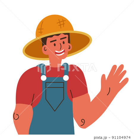 Farmer vector illustration person. Agriculture farming cartoon man and male character work. Gardener icon working countryside and gardening guy. Funny village agriculturist or fun agronomist worker 91104974
