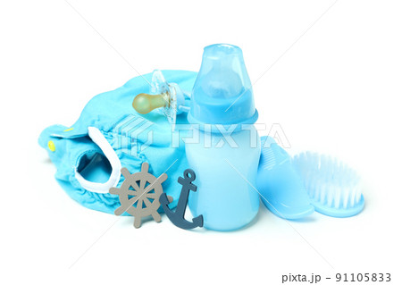 Concept of baby clothes with reusable diapers on white background Concept of baby clothes with reusable diapers on white background 91105833