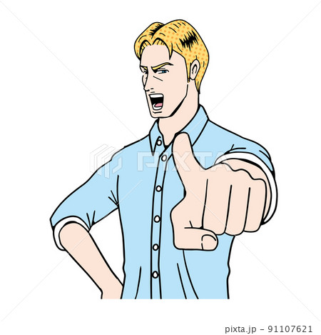 アメコミタッチの指をさす白人 91107621