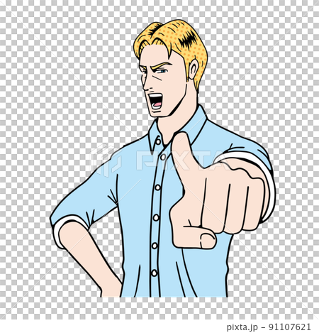 アメコミタッチの指をさす白人 91107621