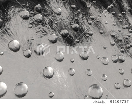 磨かれたチタン金属の壁に水滴の3Dイラストレーション。無数の水滴。結露した壁。 91107757