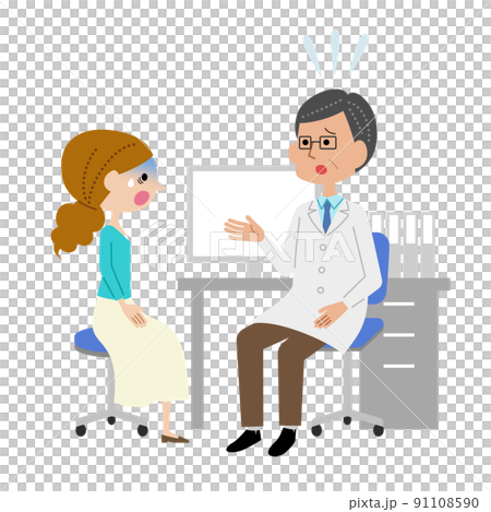 A young woman who is shocked by being explained by a male doctor in the doctor's office 91108590