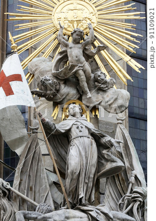 Saint John of Capistrano. Sculpture of on the cathedral in Vienna, Austria 91109021