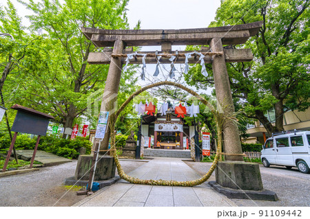 日本の川崎都市景観 緑に包まれた川崎の稲毛神社 日本の川崎都市景観 緑に包まれた川崎の稲毛神社 91109442