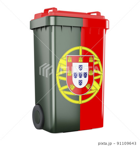 Waste container with Portuguese flag, 3D rendering 91109643