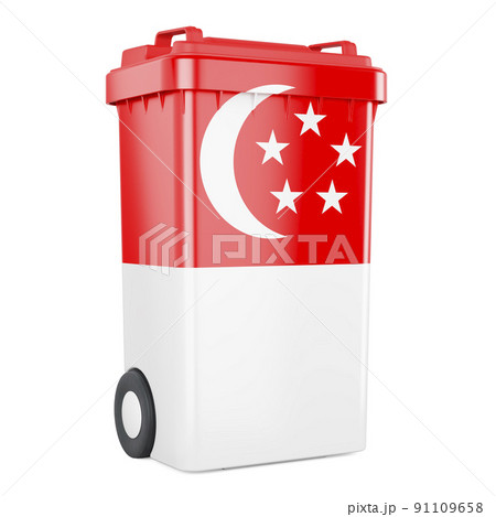 Waste container with Singaporean flag, 3D rendering Waste container with Singaporean flag, 3D rendering 91109658
