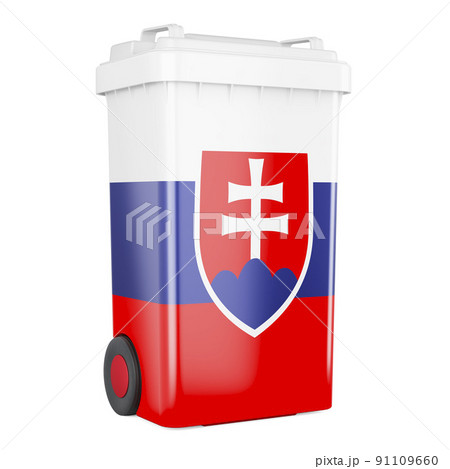 Waste container with Slovak flag, 3D rendering Waste container with Slovak flag, 3D rendering 91109660