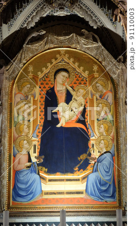 Madonna Child by Bernardo Daddi, altarpiece in Orsanmichele Church in Florence, Tuscany, Italy 91110003