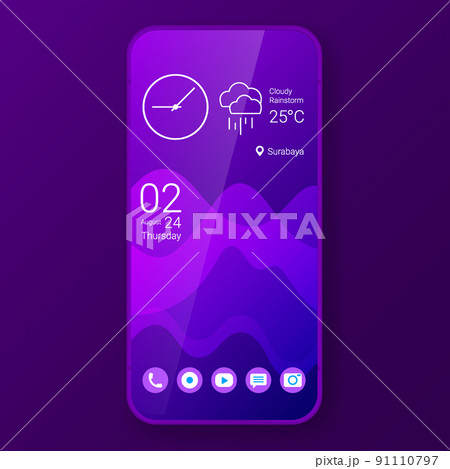 purple elegant home screen realistic smartphone user interface purple elegant home screen realistic smartphone user interface 91110797