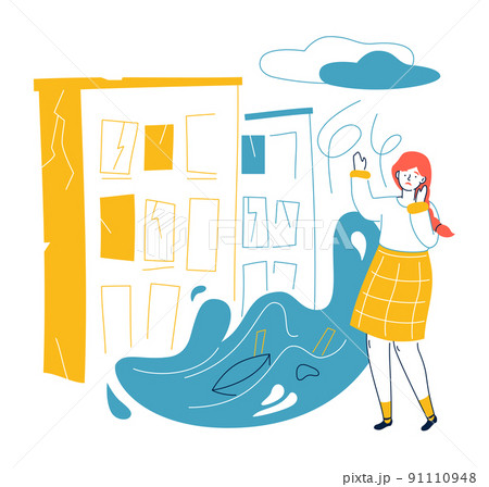 City flood - modern flat design style illustration with line elements City flood - modern flat design style illustration with line elements 91110948