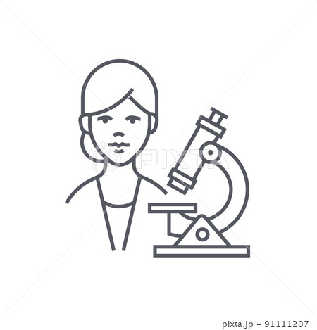 Woman in the laboratory - modern black line design style icon Woman in the laboratory - modern black line design style icon 91111207