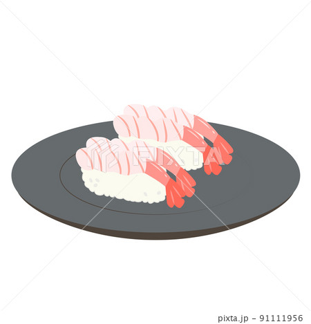 皿にのった甘エビのお寿司イラスト 皿にのった甘エビのお寿司イラスト 91111956