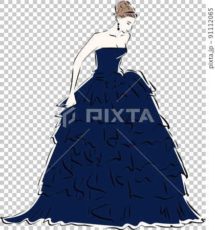 ウェディングドレスを着た花嫁 ネイビーのイラスト素材