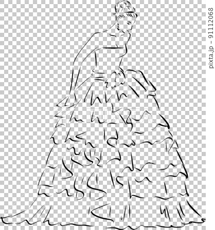 Bride In A Wedding Dress Line Drawing - Stock Illustration [91112068 