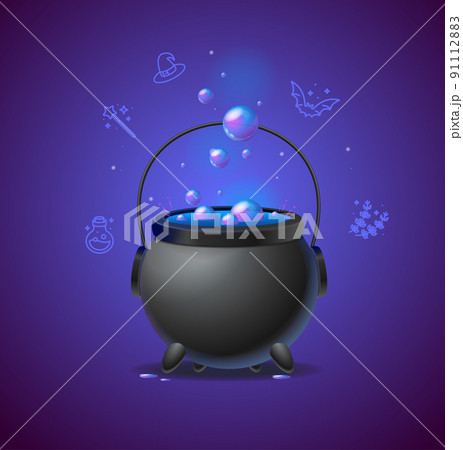 Realistic Detailed 3d Witch Cauldron Concept. Vector Realistic Detailed 3d Witch Cauldron Concept. Vector 91112883