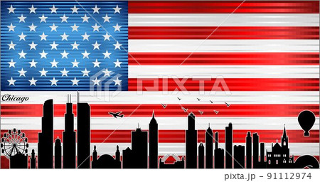 Chicago city skyline with flag of USA on background  91112974