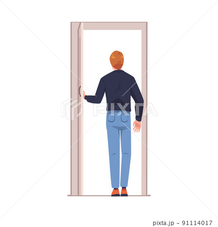 Man Character at Open Door Leaving Home Going Out Vector Illustration Man Character at Open Door Leaving Home Going Out Vector Illustration 91114017