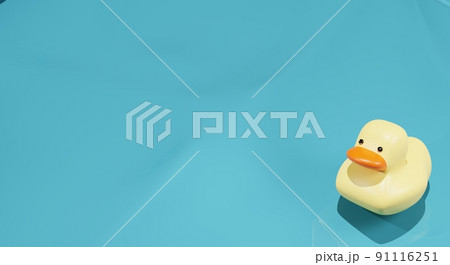 3d render. A rubber duckling in the water . 3d illustration 91116251