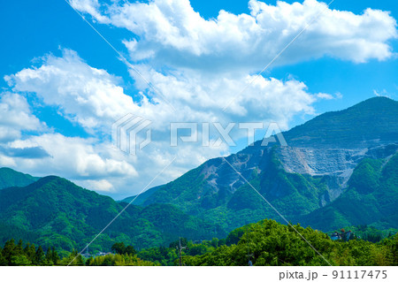 寺坂の棚田付近から眺めた武甲山　春の景色　新緑の季節　 91117475
