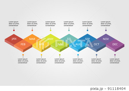 square chart of 12 month timeline template for infographic for presentation for 12 element 91118404