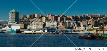 Image of colorful houses near Old Port of Genoa in Italy Image of colorful houses near Old Port of Genoa in Italy 91119794