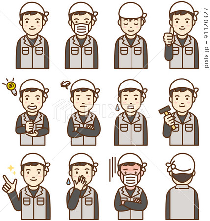 日本人の大工のイラスト12種類セット 日本人の大工のイラスト12種類セット 91120327
