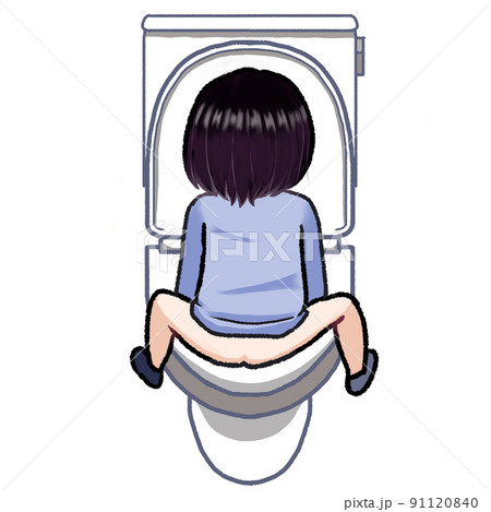 後ろ向きでトイレに座る子ども トイレトレーニングのイラスト素材のイラスト素材