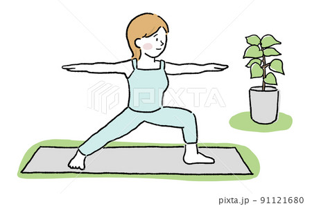 女性　ヨガ　戦士のポーズ 91121680