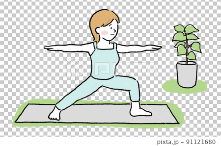 Female yoga warrior pose 91121680