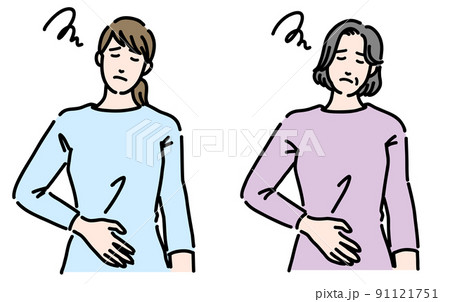 お腹の調子が悪く不調そうな女性のセット 91121751