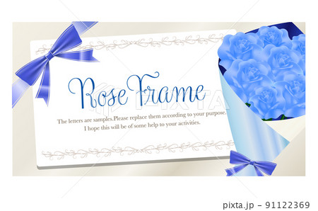 リボンとバラのギフトフレーム_青 91122369