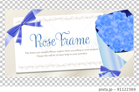 リボンとバラのギフトフレーム_青 91122369