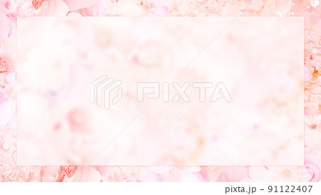 ピンク色の花柄フレーム 91122407