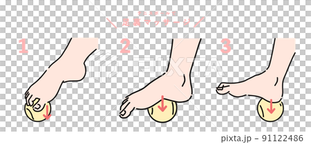 Stretching to stimulate the soles of the feet with a tennis ball and increase the strength of the toes Stretching to stimulate the soles of the feet with a tennis ball and increase the strength of the toes 91122486