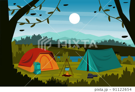 Summer Camp Tent Outdoor Lake Nature Adventure Holiday Summer Camp Tent Outdoor Lake Nature Adventure Holiday 91122654