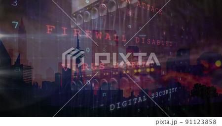 Image of cyber attack warning over cityscape and server room Image of cyber attack warning over cityscape and server room 91123858