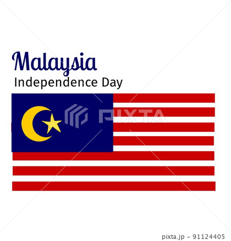 Illustration of malaysia independence day text and malaysian national flag over white background 91124405