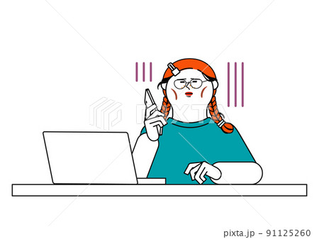 げっそりとしている女性_パソコン&スマホ げっそりとしている女性_パソコン&スマホ 91125260