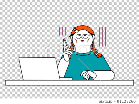 げっそりとしている女性_パソコン&スマホ げっそりとしている女性_パソコン&スマホ 91125260