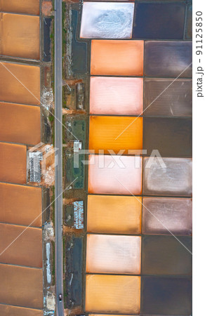 Aerial view of Salt farms in Phetchaburi province, Thailand Aerial view of Salt farms in Phetchaburi province, Thailand 91125850