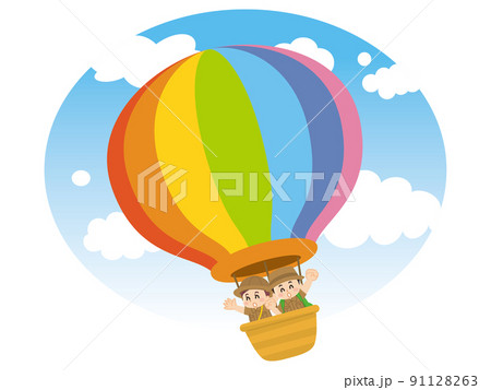気球に乗った探検隊の子供　ボーイスカウト　冒険　アウトドア 91128263