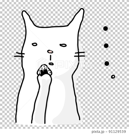 おにぎりを食べている猫 91129539