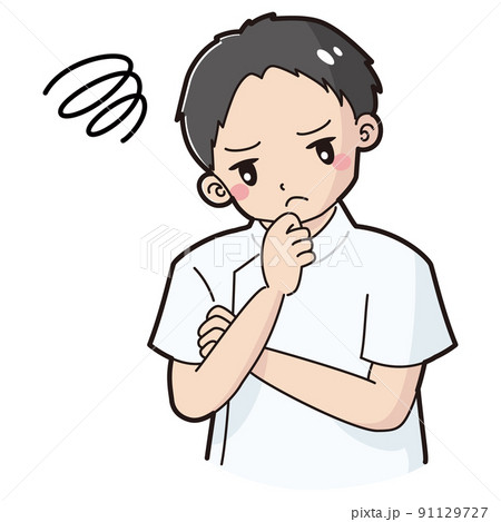 考え事をしている白衣を着た男性のイラスト 考え事をしている白衣を着た男性のイラスト 91129727