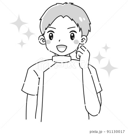 ガッツポーズをする白衣を着た男性のイラスト(白黒) ガッツポーズをする白衣を着た男性のイラスト(白黒) 91130017