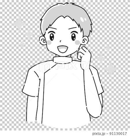 ガッツポーズをする白衣を着た男性のイラスト(白黒) ガッツポーズをする白衣を着た男性のイラスト(白黒) 91130017