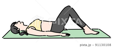 ヨガマットに横になって腹式呼吸をしている女性 ヨガマットに横になって腹式呼吸をしている女性 91130108