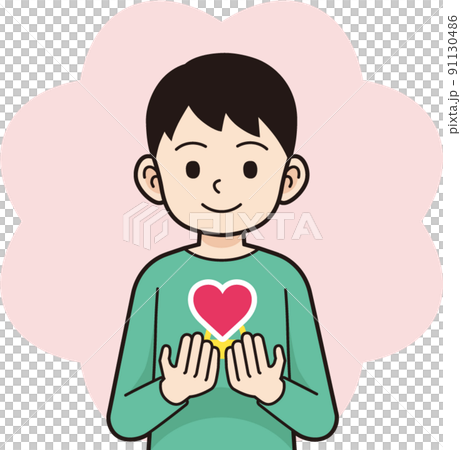 ハートを持つ男の子 輪郭線あり ハートを持つ男の子 輪郭線あり 91130486